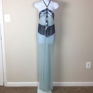 Sheer Mesh Long Halter Gown Lingerie Plus Size XXL